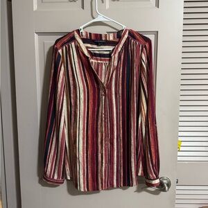 Zac And Rachel Button-Up Blouse Womens Large Long & Roll Tab Sleeves Striped